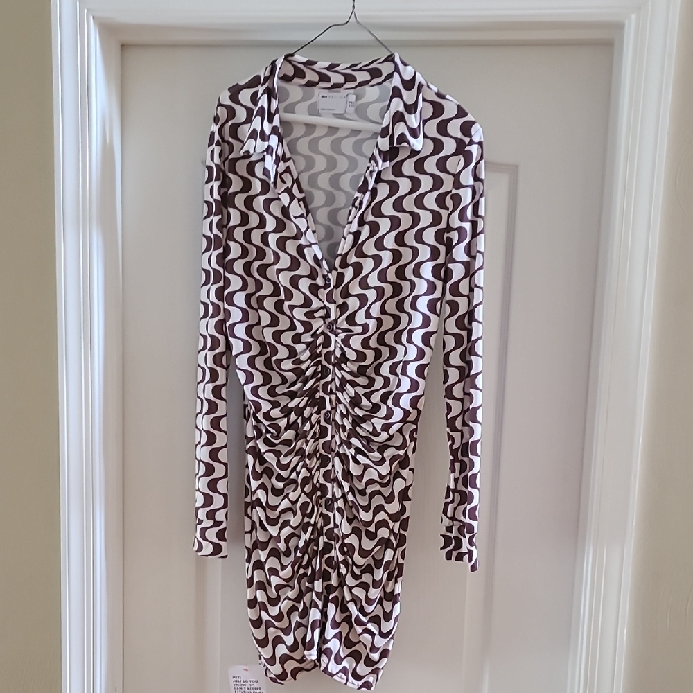 Asos Abstract Ruched Bodycon Dress Size 14